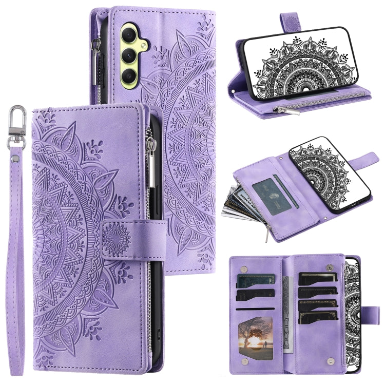 For Samsung Galaxy S25+ 5G Multi-Card Totem Zipper Leather Phone Case(Purple) by buy2fix