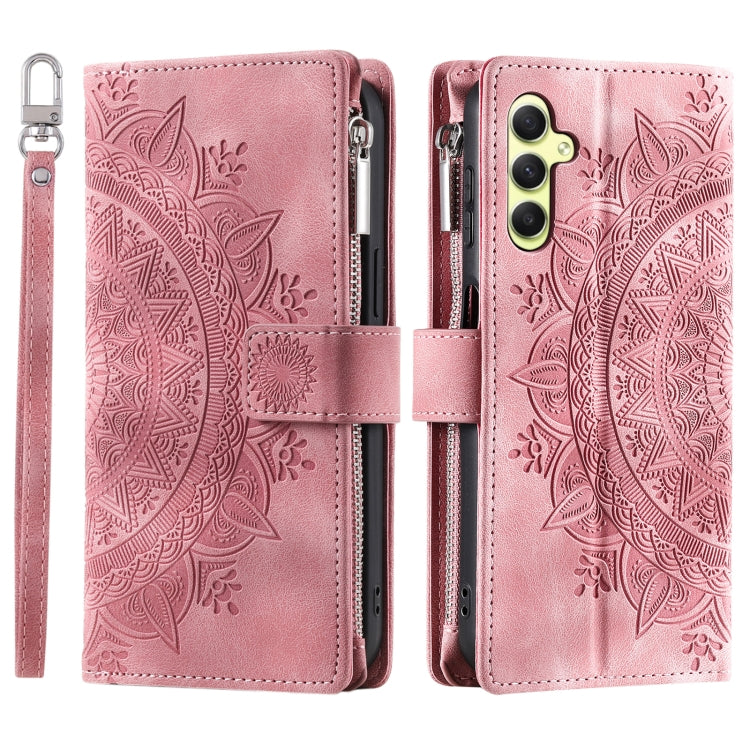 For Samsung Galaxy S25+ 5G Multi-Card Totem Zipper Leather Phone Case(Pink) by buy2fix