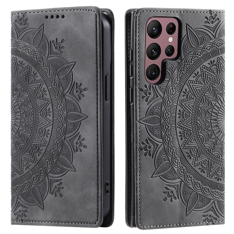 For Samsung Galaxy S25 Ultra 5G Totem Embossed Magnetic Leather Phone Case(Grey) by buy2fix