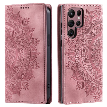 For Samsung Galaxy S25 Ultra 5G Totem Embossed Magnetic Leather Phone Case(Rose Gold) - Galaxy S25 Ultra 5G Cases by buy2fix | Online Shopping UK | buy2fix