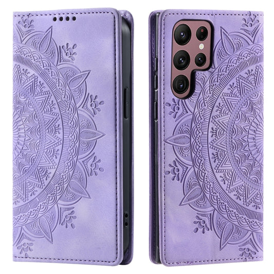 For Samsung Galaxy S25 Ultra 5G Totem Embossed Magnetic Leather Phone Case(Purple) by buy2fix