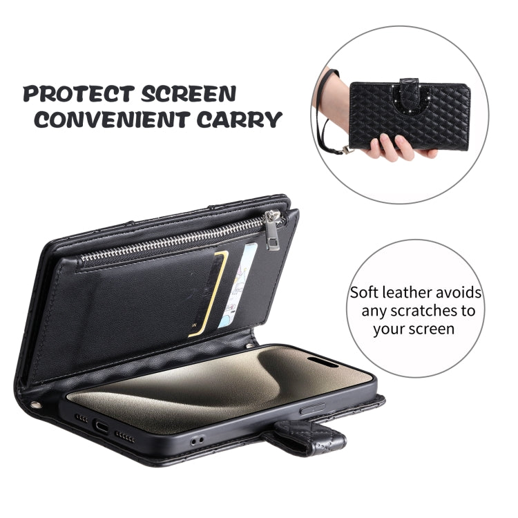 For Samsung Galaxy S25 5G Glitter Lattice Zipper Wallet Leather Phone Case(Black) by buy2fix