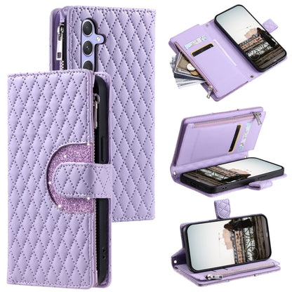 For Samsung Galaxy S25 5G Glitter Lattice Zipper Wallet Leather Phone Case(Purple) by buy2fix