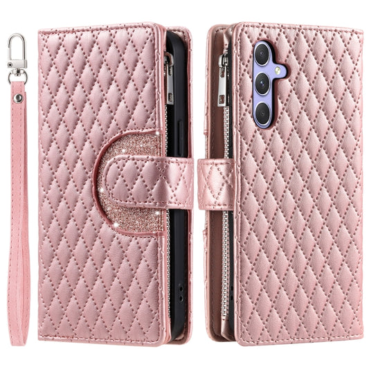 For Samsung Galaxy S25 5G Glitter Lattice Zipper Wallet Leather Phone Case(Rose Gold) by buy2fix