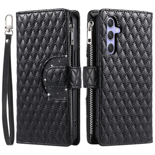 For Samsung Galaxy S25+ 5G Glitter Lattice Zipper Wallet Leather Phone Case(Black) by buy2fix