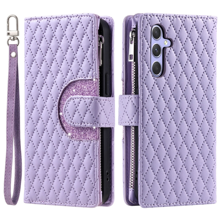 For Samsung Galaxy S25+ 5G Glitter Lattice Zipper Wallet Leather Phone Case(Purple) by buy2fix