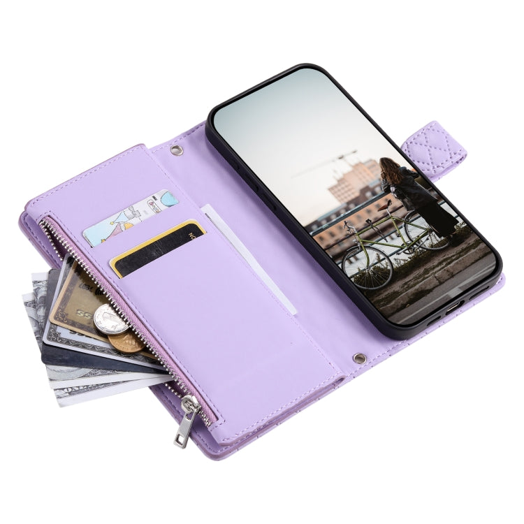 For Samsung Galaxy S25+ 5G Glitter Lattice Zipper Wallet Leather Phone Case(Purple) by buy2fix