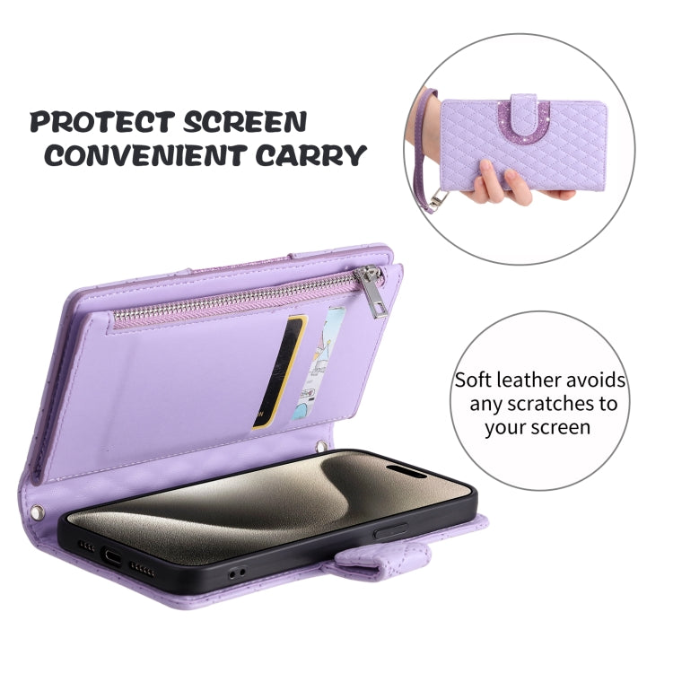 For Samsung Galaxy S25+ 5G Glitter Lattice Zipper Wallet Leather Phone Case(Purple) by buy2fix