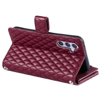 For Samsung Galaxy S25+ 5G Glitter Lattice Zipper Wallet Leather Phone Case(Wine Red) by buy2fix