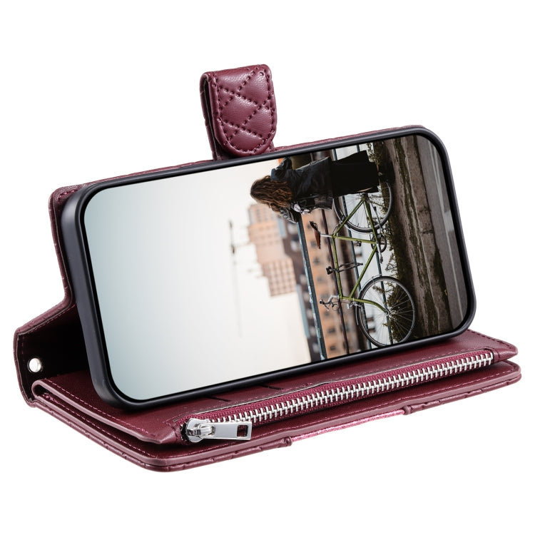 For Samsung Galaxy S25+ 5G Glitter Lattice Zipper Wallet Leather Phone Case(Wine Red) by buy2fix