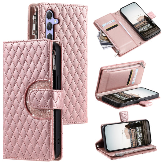 For Samsung Galaxy S25+ 5G Glitter Lattice Zipper Wallet Leather Phone Case(Rose Gold) by buy2fix