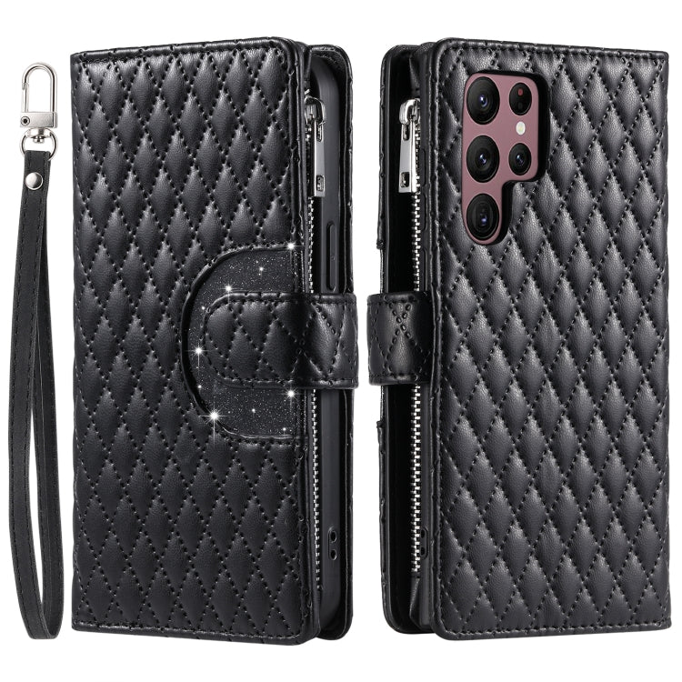 For Samsung Galaxy S25 Ultra 5G Glitter Lattice Zipper Wallet Leather Phone Case(Black) - Galaxy S25 Ultra 5G Cases by buy2fix | Online Shopping UK | buy2fix