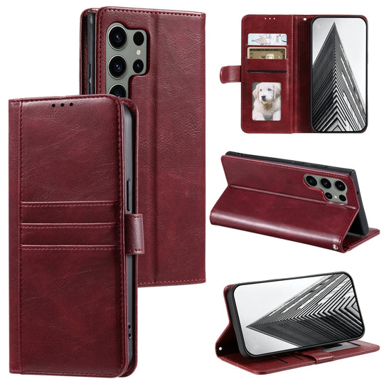 For Samsung Galaxy S25 Ultra 5G Simple 6-Card Wallet Leather Phone Case(Wine Red)