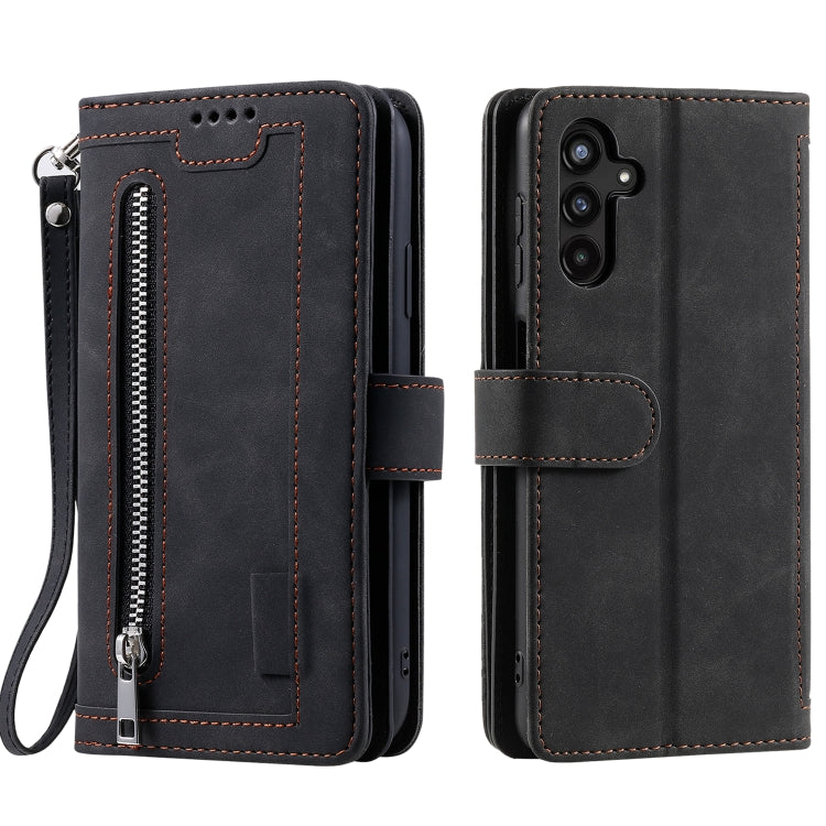 For Samsung Galaxy S25 5G Nine Card Zipper Bag Leather Phone Case with Lanyard(Black) by buy2fix
