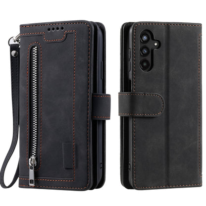 For Samsung Galaxy S25 5G Nine Card Zipper Bag Leather Phone Case with Lanyard(Black) by buy2fix
