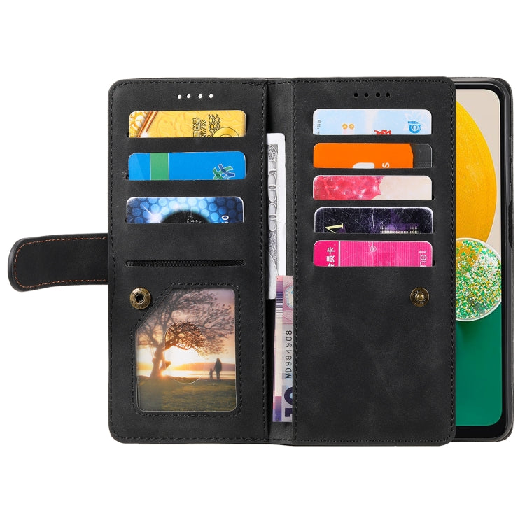 For Samsung Galaxy S25 5G Nine Card Zipper Bag Leather Phone Case with Lanyard(Black) by buy2fix