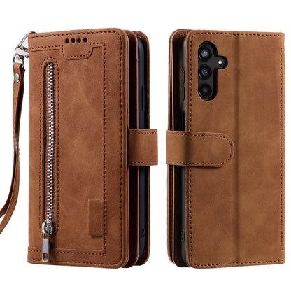 For Samsung Galaxy S25 5G Nine Card Zipper Bag Leather Phone Case with Lanyard(Brown) - Galaxy S25 5G Cases by buy2fix | Online Shopping UK | buy2fix