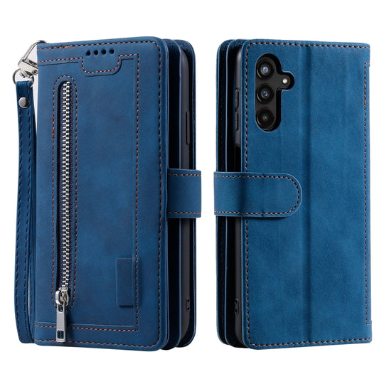 For Samsung Galaxy S25 5G Nine Card Zipper Bag Leather Phone Case with Lanyard(Blue) - Galaxy S25 5G Cases by buy2fix | Online Shopping UK | buy2fix