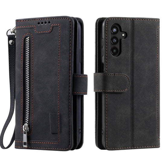 For Samsung Galaxy S25+ 5G Nine Card Zipper Bag Leather Phone Case with Lanyard(Black)