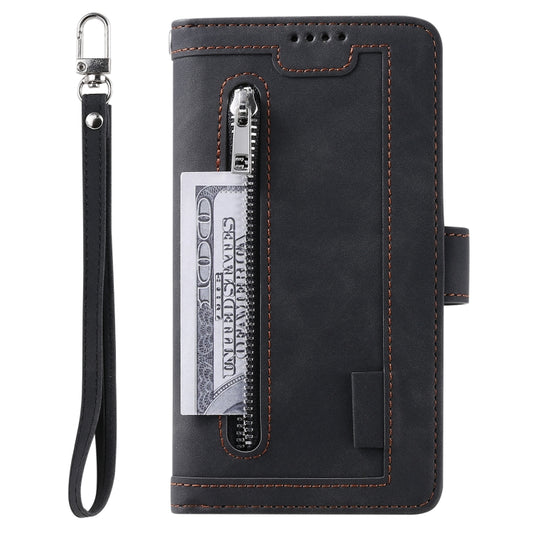 For Samsung Galaxy S25+ 5G Nine Card Zipper Bag Leather Phone Case with Lanyard(Black) by buy2fix