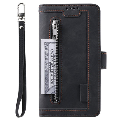 For Samsung Galaxy S25 Ultra 5G Nine Card Zipper Bag Leather Phone Case with Lanyard(Black) by buy2fix