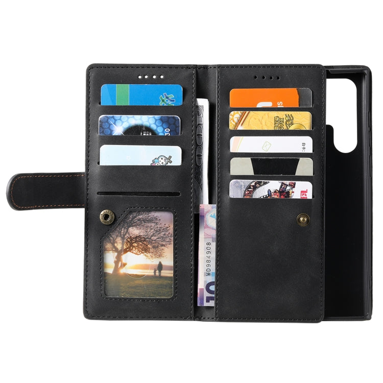 For Samsung Galaxy S25 Ultra 5G Nine Card Zipper Bag Leather Phone Case with Lanyard(Black) by buy2fix
