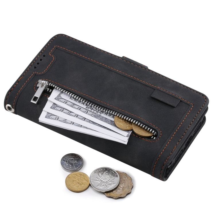 For Samsung Galaxy S25 Ultra 5G Nine Card Zipper Bag Leather Phone Case with Lanyard(Black) by buy2fix