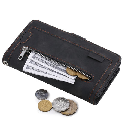 For Samsung Galaxy S25 Ultra 5G Nine Card Zipper Bag Leather Phone Case with Lanyard(Black) by buy2fix
