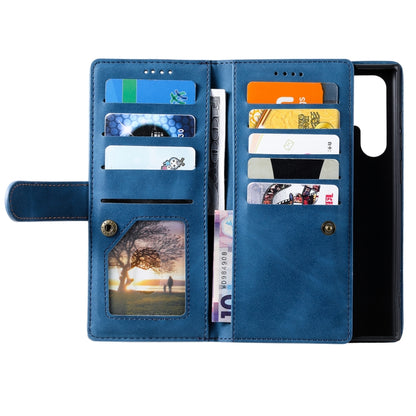 For Samsung Galaxy S25 Ultra 5G Nine Card Zipper Bag Leather Phone Case with Lanyard(Blue) - Galaxy S25 Ultra 5G Cases by buy2fix | Online Shopping UK | buy2fix