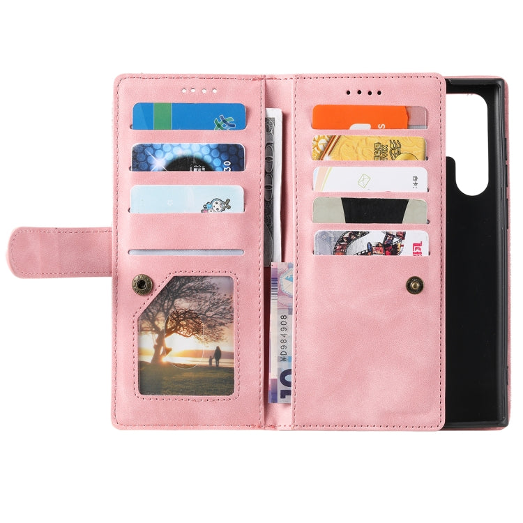 For Samsung Galaxy S25 Ultra 5G Nine Card Zipper Bag Leather Phone Case with Lanyard(Pink) - Galaxy S25 Ultra 5G Cases by buy2fix | Online Shopping UK | buy2fix