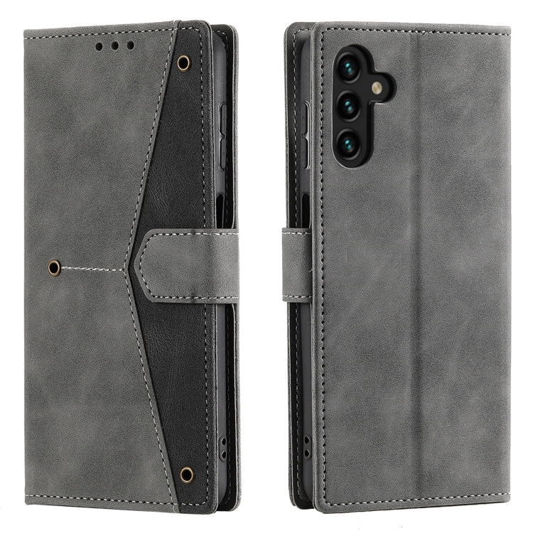 For Samsung Galaxy S25 5G Nail Skin Feel Stitching Calf Texture Leather Phone Case(Grey) - Galaxy S25 5G Cases by buy2fix | Online Shopping UK | buy2fix