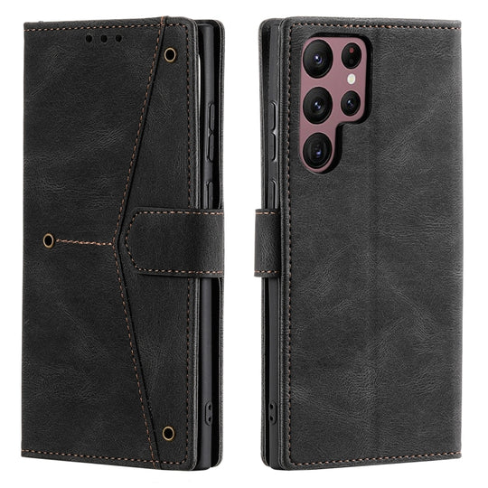 For Samsung Galaxy S25 Ultra 5G Nail Skin Feel Stitching Calf Texture Leather Phone Case(Black)