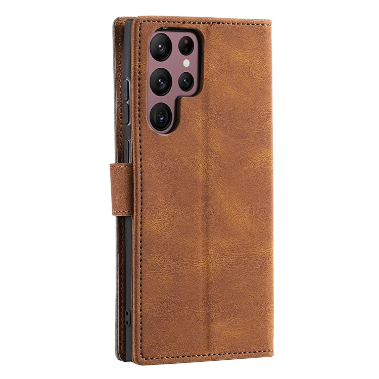 For Samsung Galaxy S25 Ultra 5G Nail Skin Feel Stitching Calf Texture Leather Phone Case(Brown) - Galaxy S25 Ultra 5G Cases by buy2fix | Online Shopping UK | buy2fix