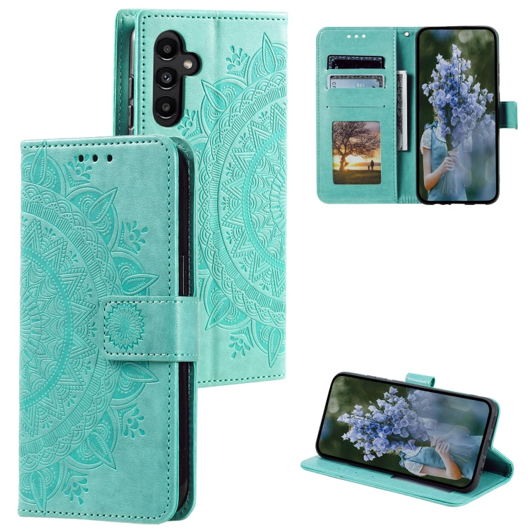 For Samsung Galaxy S25 5G Totem Flower Embossed Leather Phone Case with Lanyard(Green) by buy2fix