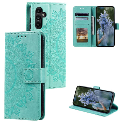 For Samsung Galaxy S25 5G Totem Flower Embossed Leather Phone Case with Lanyard(Green) by buy2fix