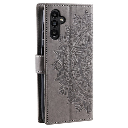 For Samsung Galaxy S25 5G Totem Flower Embossed Leather Phone Case with Lanyard(Grey) by buy2fix