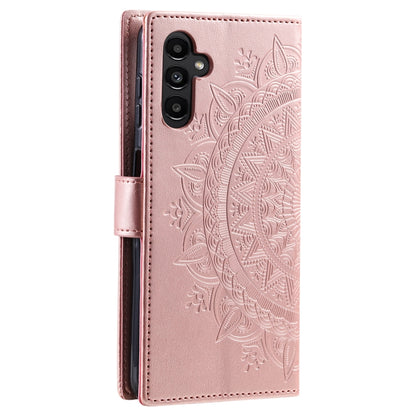 For Samsung Galaxy S25 5G Totem Flower Embossed Leather Phone Case with Lanyard(Rose Gold) by buy2fix