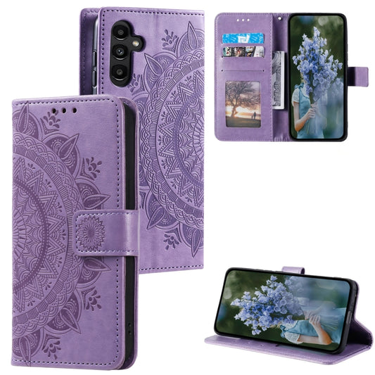 For Samsung Galaxy S25 5G Totem Flower Embossed Leather Phone Case(Purple) - Galaxy S25 5G Cases by buy2fix | Online Shopping UK | buy2fix