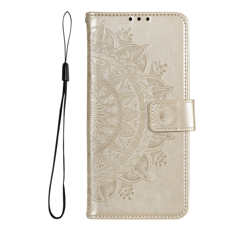 For Samsung Galaxy S25+ 5G Totem Flower Embossed Leather Phone Case with Lanyard(Gold) by buy2fix