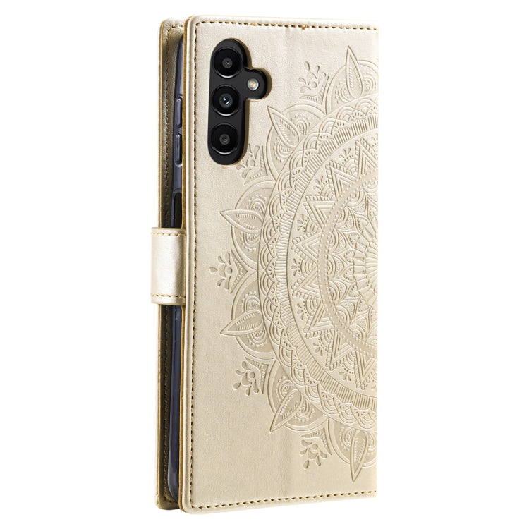 For Samsung Galaxy S25+ 5G Totem Flower Embossed Leather Phone Case with Lanyard(Gold) by buy2fix