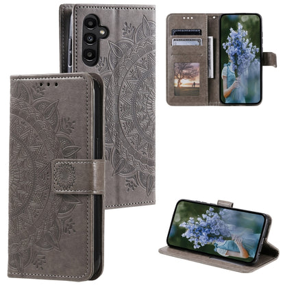 For Samsung Galaxy S25+ 5G Totem Flower Embossed Leather Phone Case with Lanyard(Grey) by buy2fix