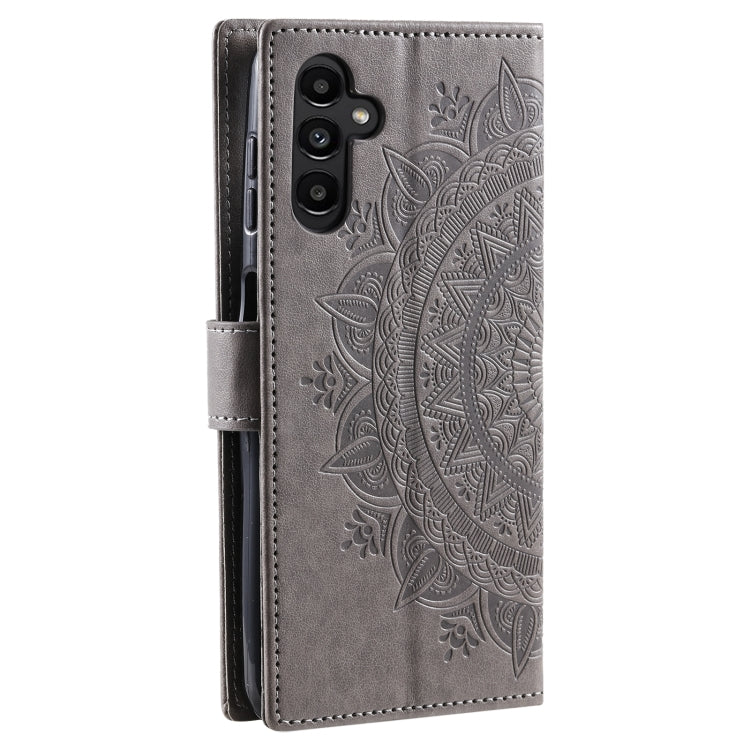 For Samsung Galaxy S25+ 5G Totem Flower Embossed Leather Phone Case with Lanyard(Grey) by buy2fix