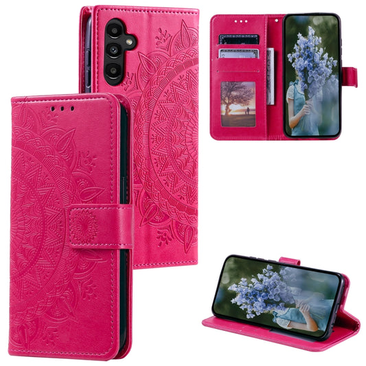 For Samsung Galaxy S25+ 5G Totem Flower Embossed Leather Phone Case with Lanyard(Red) by buy2fix