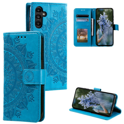 For Samsung Galaxy S25+ 5G Totem Flower Embossed Leather Phone Case with Lanyard(Blue) by buy2fix