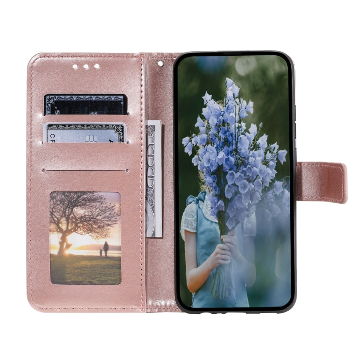 For Samsung Galaxy S25+ 5G Totem Flower Embossed Leather Phone Case with Lanyard(Rose Gold) by buy2fix