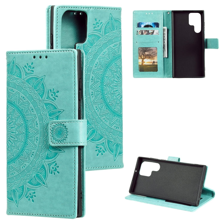 For Samsung Galaxy S25 Ultra 5G Totem Flower Embossed Leather Phone Case(Green) - Galaxy S25 Ultra 5G Cases by buy2fix | Online Shopping UK | buy2fix