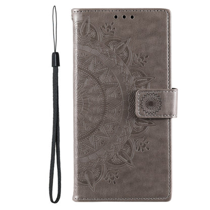 For Samsung Galaxy S25 Ultra 5G Totem Flower Embossed Leather Phone Case with Lanyard(Grey) by buy2fix