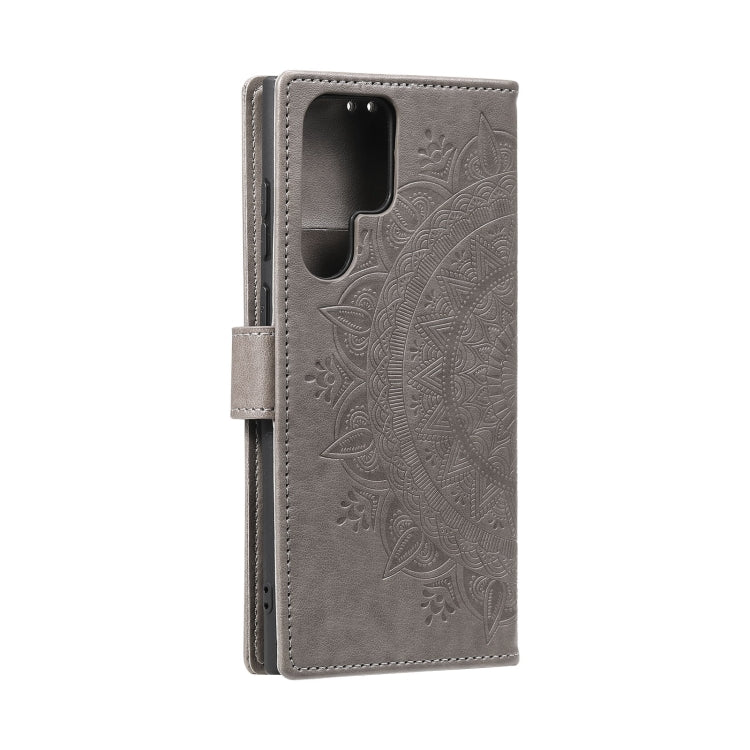 For Samsung Galaxy S25 Ultra 5G Totem Flower Embossed Leather Phone Case with Lanyard(Grey) by buy2fix