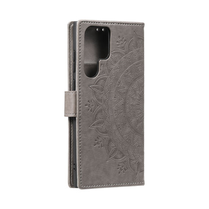 For Samsung Galaxy S25 Ultra 5G Totem Flower Embossed Leather Phone Case with Lanyard(Grey) by buy2fix