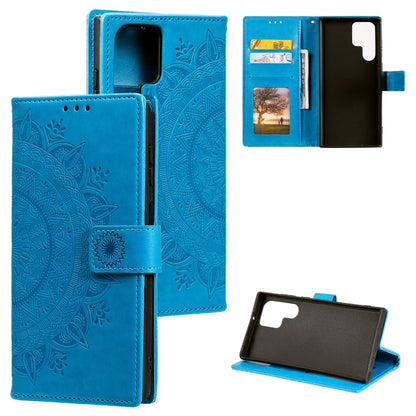 For Samsung Galaxy S25 Ultra 5G Totem Flower Embossed Leather Phone Case(Blue) - Galaxy S25 Ultra 5G Cases by buy2fix | Online Shopping UK | buy2fix